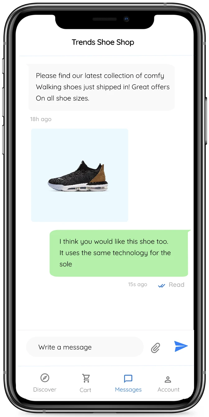 Customers Chatting on Mobile with Trends Shoe Shop